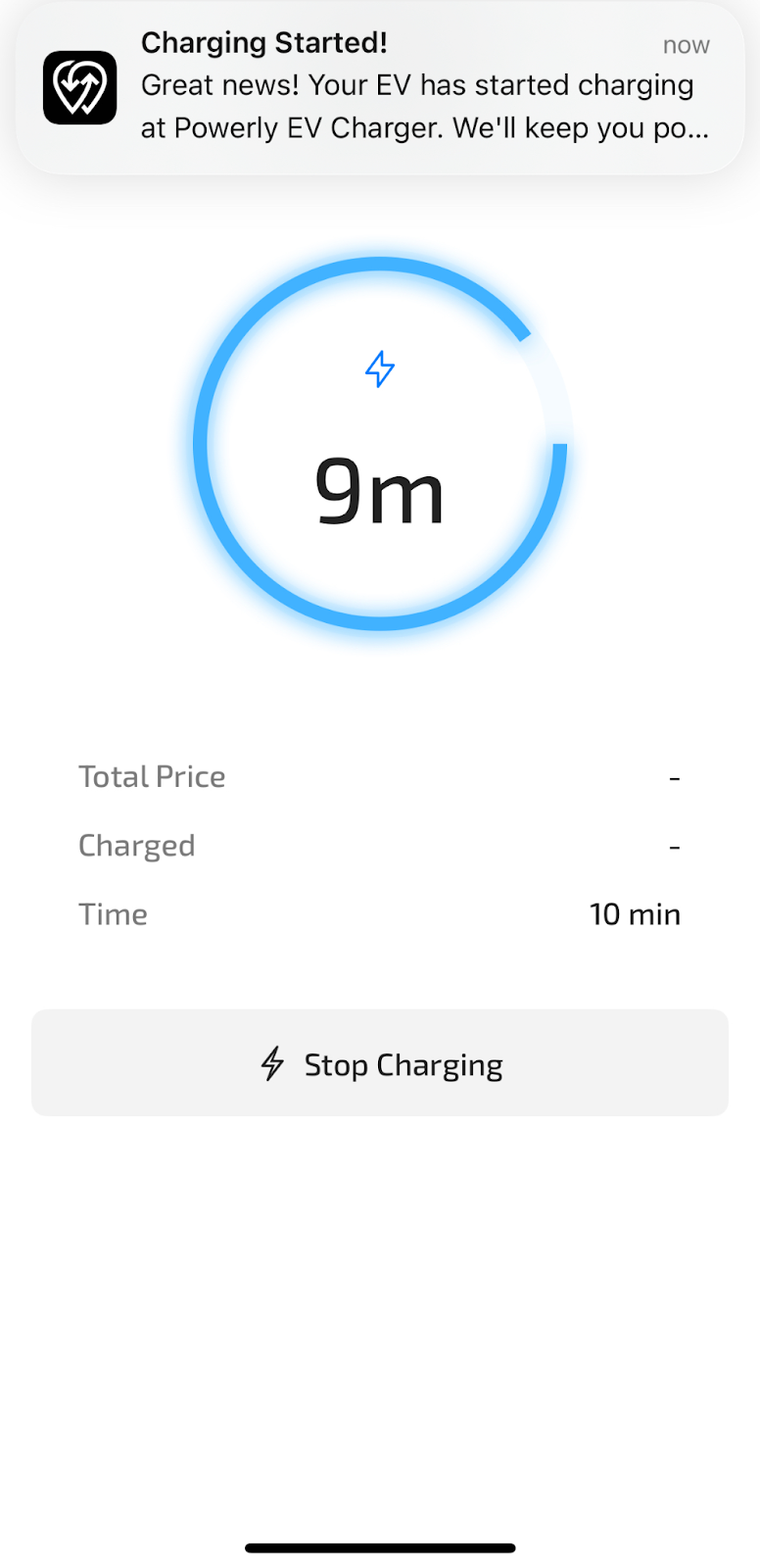 Connector selection screen in Powerly app before starting OCPP charging session