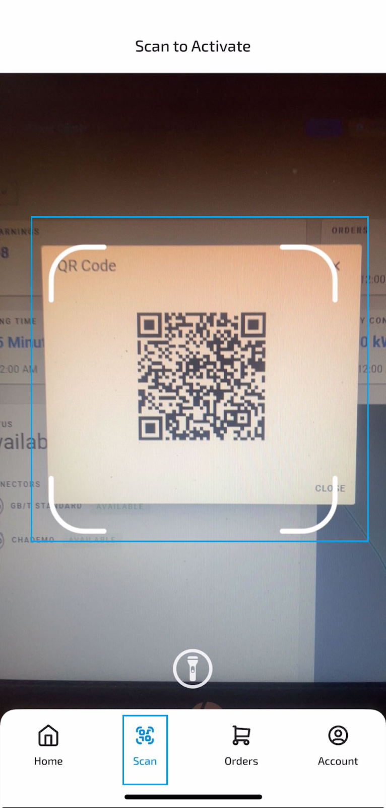 Scanning OCPP EV charger QR code with Powerly mobile app