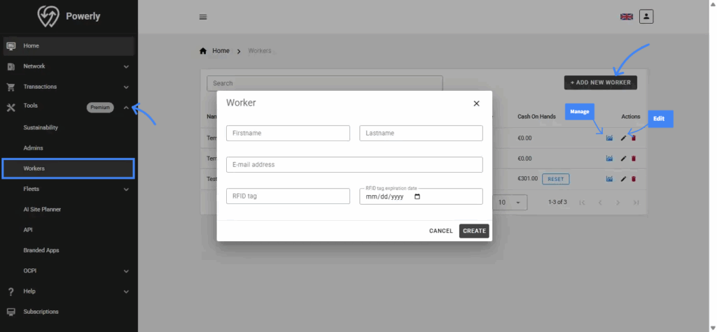 Powerly’s charging management system: Manage accounts for your team members.