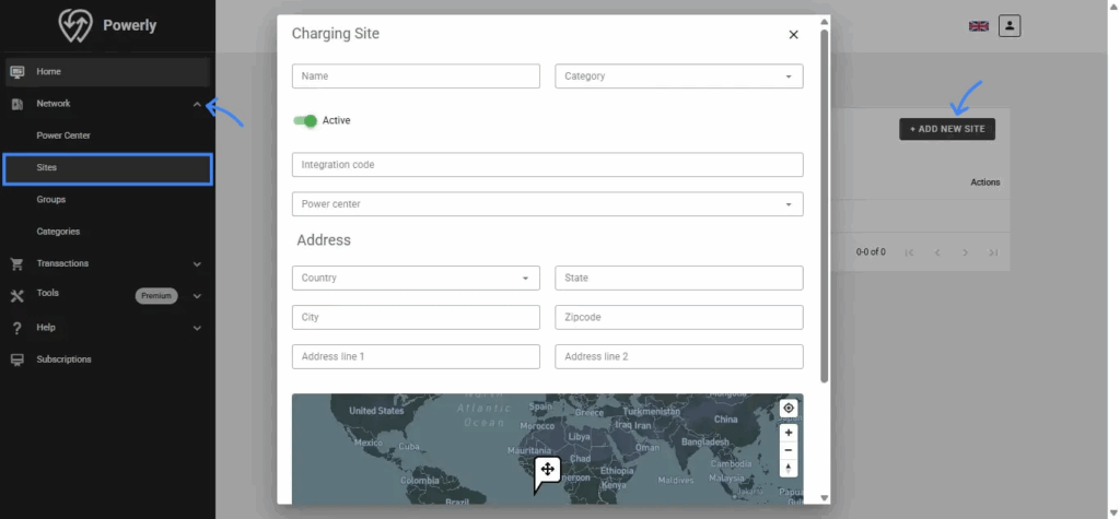 A Site is a group of chargers located in the same place by Powerly CMS.